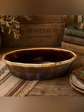 Vintage 1970’s McCoy Brown Drip Glaze Pottery Serving Bowl 10.5”X 7”X 2.5”
